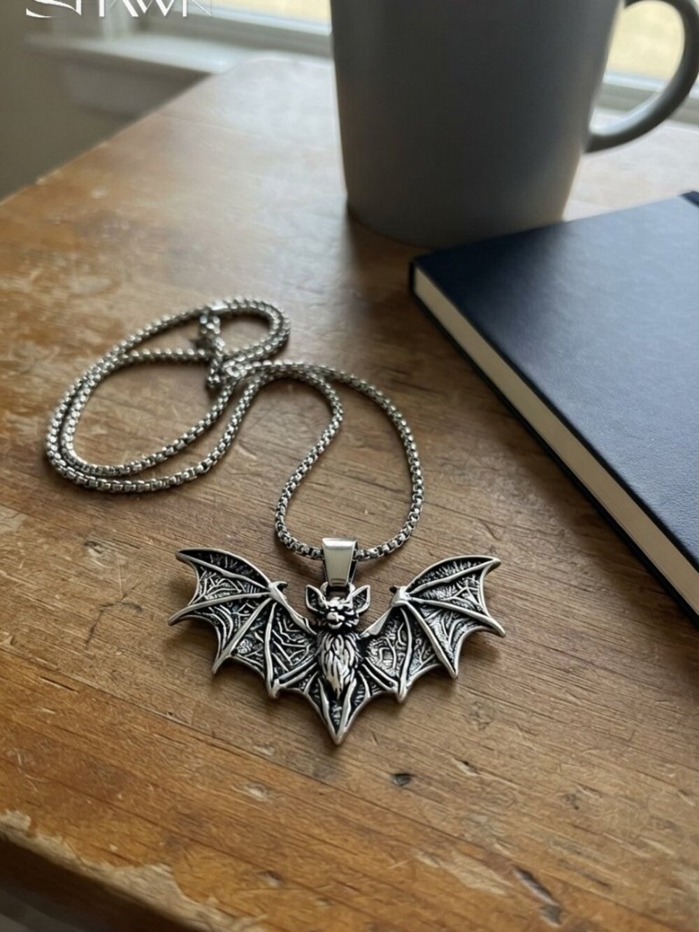 Mens Gothic Bat Pendant Necklace